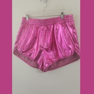 Pension New Pink Metallic Elastic Waist Shorts Sz 2XL